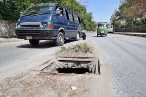 A view of open manhole at Haji Camp creates any mishap needs the attention of concerned authorities.