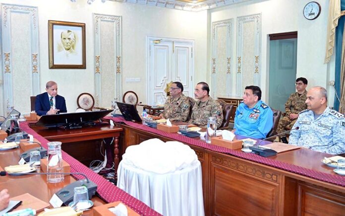 Prime Minister Muhammad Shehbaz Sharif chairing a meeting of the National Security Committee