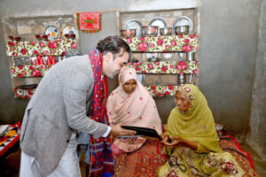 Chairman Pakistan People’s Party Bilawal Bhutto Zardari visits houses being built under Sindh Peoples Housing for flood-affected people at village Nachanpur