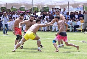 Provincial Minister for Communication Malik Sohaib Bharth addressing during opening ceremony of Annual Sports Gala at University of Sargodha.