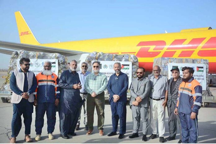 On directions of Prime Minister, Pak NDMA coordinated to dispatch 40 tons of humanitarian assistance for people of Palestine (Gaza) from Jinnah International Airport