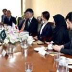 Senator Nadeem Ahmed Bhutto, Convener of the Pak-Japan Friendship Group in the Senate, discusses matters of mutual interest with a Japanese business delegation at Parliament House