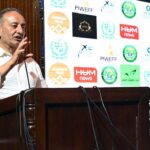 Federal Minister for Climate Change and Environmental Coordination, Dr. Musadiq Malik, addressing a seminar on "Pakistan International wildlife and ECO Film Festival" at National Library Auditorium