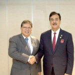 Chairman Senate Syed Yousaf Raza Gilani shakes hands with Tan Sri Dato’ (Dr) Johari bin Abdul, Speaker of the House of Representatives of Malaysia and incumbent President of ASEAN, during his recent visit to Kuala Lumpur to attend briefing session of forthcoming Inter-Parliamentary Speakers' Conference in Seoul