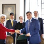High Commissioner of Pakistan to UK, Dr. Mohammad Faisal and Professor Shailaja Fennel of the Center for South Asian Studies - University of Cambridge, UK exchanging MOU documents for establishment of "Allama Iqbal Visiting Fellowship", at Cambridge University, UK. The ceremony was attended by Prof. Kamal Munir, Pro Vice Chancellor, Prof. Jude Browne, Head of Department of Politics, Cambridge University and officers of the Pakistan High Commission