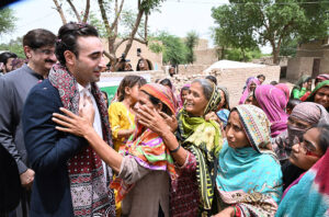 Chairman Pakistan Peoples’ Party Bilawal Bhutto Zardari distribute documents to flood affectees during his visit for Land titles distribution ceremony under construction of Sindh People's Housing for flood affectees at Gul Hasn village.