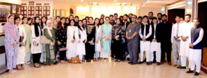 A group photo of students from National Defence University Islamabad during their visit of senate museum at Parliament house in the federal capital