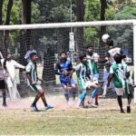 Players in action during the final football match between the Agriculture College and the Sports Science Department on the Sports Gala held at the University of Sargodha