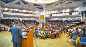 Federal Minister for Planning, Development & Special Initiatives Ahsan Iqbal addressing the ASEAN-Pakistan Technology Expo 2025 as Chief Guest at NUST.