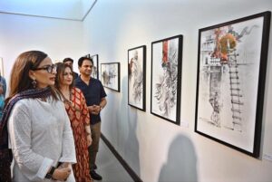 Senator Sherry Rehman inaugurates the art exhibition “Rekingdling: The Kalash Narrative,” by six accomplished artists, Ahmed Habib, Akram Dost Baloch, Ejaz Khan, M.A.Bhatti, Riffat Khattak and Samreen Asif organized by Pakistan National Council of the Arts in collaboration with Nomad Gallery at Gallery 06 in PNCA