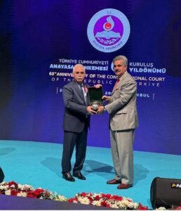 Mr. Kadir Özkaya, President Constitutional Court of the Republic Turkiye presented souvenir to Hon'ble Mr. Justice Yahya Afridi during 63rd Anniversary Ceremony of the Constitutional Court of Turkiye