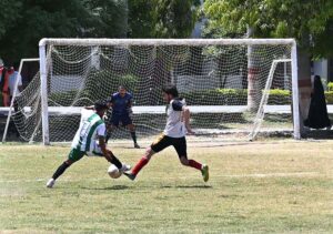 Players in action during the final football match between the Agriculture College and the Sports Science Department on the Sports Gala held at the University of Sargodha
