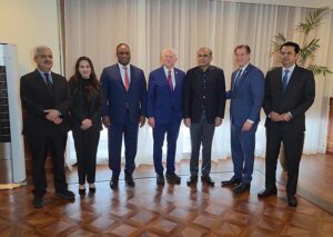 Federal Interior Minister Mohsin Naqvi along with Minister for State Tallal Chaudhary in a group photo with US Congressmen Jack Bergman, Tom Suozzi and Jonathan Jackson.