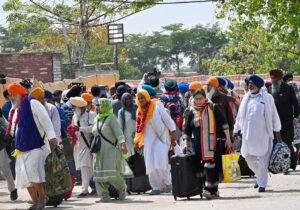 Arrival of Sikh pilgrims in Pakistan through the Wagah Border to attend Vaisakhi Festival and Khalsa Birth Anniversary Celebrations