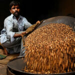 A vendor is busy roasting grams at his roadside setup in the Provincial Capital
