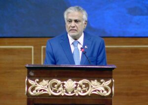 Deputy Prime Minister and Foreign Minister, Senator Mohammad Ishaq Dar delivers opening remarks at the “Pakistan Minerals Investment Forum”.