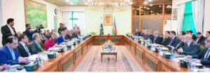 Deputy Prime Minister and Foreign Minister, Senator Mohammad Ishaq Dar leads delegation level talks with the visiting Azerbaijani delegation being headed by Minister of Economy of Azerbaijan, Mikayil Jabbarov at Ministry of Foreign Affairs.