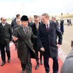 Prime Minister Muhammad Shehbaz Sharif is being received by Prime Minister of Belarus, Alexander Turchin as he arrives at Minsk's International Airport on a two day visit