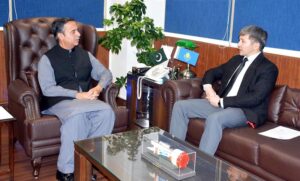 Federal Minister for Maritime Affairs, Muhammad Junaid Anwar Chaudhry meeting with Kazakhstan's Ambassador Yerzhan Kistafin, who called on him