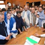 Hina Arshad Warraich, daughter of the late Pakistan Muslim League-Nawaz (PML-N) MPA Chaudhry Arshad Javed Warraich, is submitting her nomination papers to the PP-52 by-election returning officer at kutchery