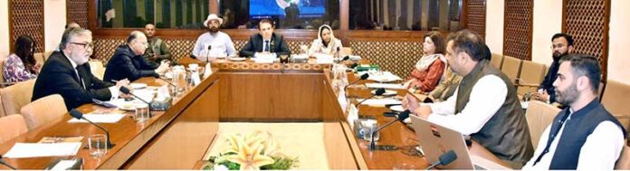 Senator Muhammad Hamayun Mohmand, Chairman Senate Standing Committee on Parliamentary Affairs presiding over a meeting of the committee aT Parliament House
