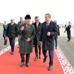 Prime Minister Muhammad Shehbaz Sharif is being received by Prime Minister of Belarus, Alexander Turchin as he arrives at Minsk's International Airport on a two day visit