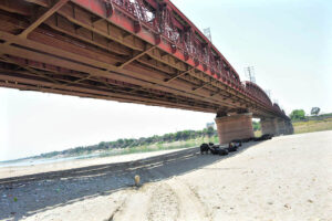 A view of iron bridge connecting Hyderabad and Kotri over the Indus River.