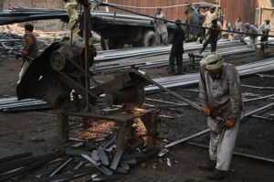 Labourers work at an iron factory in industrial area as world celebrate the International Labor Day. A celebration all over the global to pay tribute to those who laid down their lives in Chicago in 1886 for the rights of laborers with the theme of Uniting Workers for Social and Economic Advancement. It was in 1972 when Pakistan,s first labor policy was devised and May 1st was officially declared as a holiday. Pakistan,s labor constitutes without doubt the most miserable community in the country. Labor Day is an annual holiday celebrated all over the world on May 01 that resulted from efforts of the labor union movement, to celebrate the economic and social achievements of workers