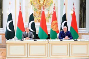 President of Belarus H.E. Aleksandr Lukashenko and Prime Minister Muhammad Shehbaz Sharif in a Joint Press Stakeout