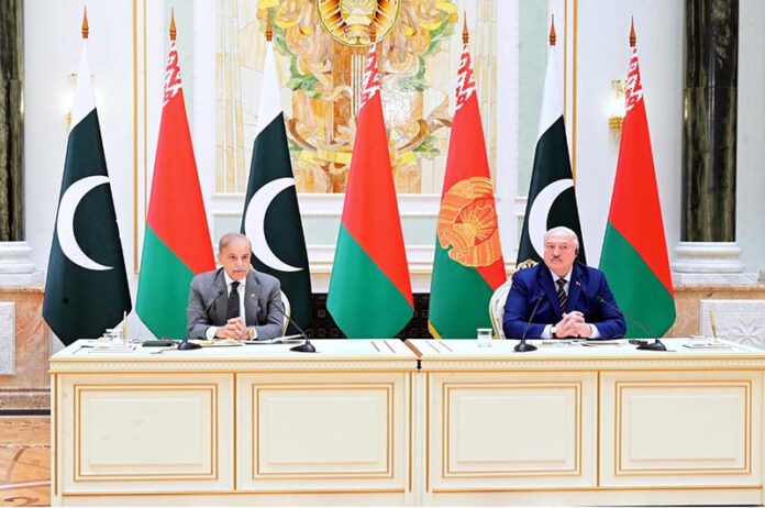 President of Belarus H.E. Aleksandr Lukashenko and Prime Minister Muhammad Shehbaz Sharif in a Joint Press Stakeout