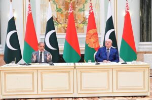 President of Belarus H.E. Aleksandr Lukashenko and Prime Minister Muhammad Shehbaz Sharif in a Joint Press Stakeout