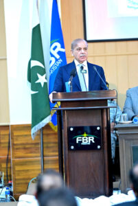 Prime Minister Muhammad Shehbaz Sharif addresses the launching ceremony of Performance Management System of FBR