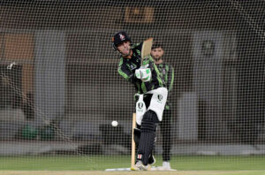 Players of Lahore Qalandars participating in a practice session for the next match against Multan Sultans during PSL X at Multan Cricket Stadium.