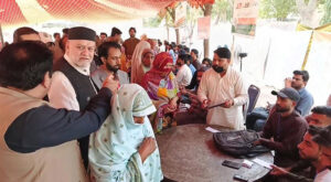 Federal Minister for Poverty Alleviation and Social Safety, Syed Imran Ahmed Shah visits the BISP camp in Kasur on 25th April 2025 to review the cash disbursement process to the BISP beneficiaries