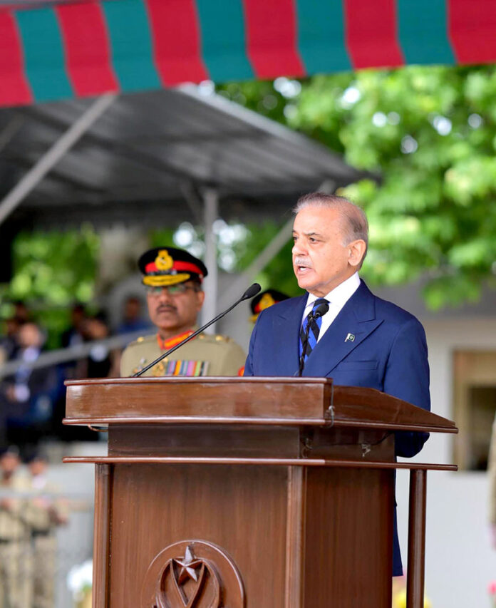 Prime Minister Muhammad Shehbaz Sharif addressing the passing out ceremony of 151st Long Course at PMA Kakul