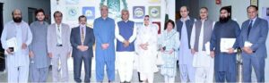 The participants of PBM's 79th Board of Management Meeting poses for a group photo with Secretary M/o Poverty Alleviation and Social Safety Navid Ahmed Shaikh and Managing Director Pakistan Bait-ul-Mal Senator Capt. Shaheen Khalid Butt at PBM Head Office