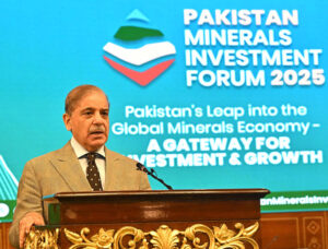 Prime Minister Muhammad Shehbaz Sharif addresses the Pakistan Minerals Investment Forum 2025.