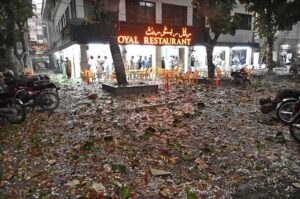 A view of heavy hailstorm experienced in the federal capital at evening time.