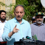 Federal Minister for Climate Change and Environmental Coordination, Dr. Musadiq Malik, talking to media Persons after visiting Shaheed Benazir Bhutto Park Clifton