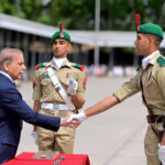 Prime Minister Muhammad Shehbaz Sharif giving awards to the high achievers of 151st Long Course at the passing out Ceremony held at PMA Kakul