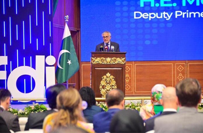 Deputy Prime Minister and Foreign Minister, Senator Mohammad Ishaq Dar, delivering remarks as Chief Guest, at the Digital Foreign Direct Investment Forum (DFDI)