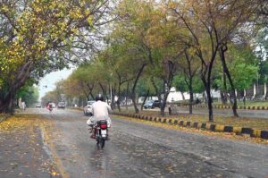 A view of heavy hailstorm experienced in the federal capital at evening time.