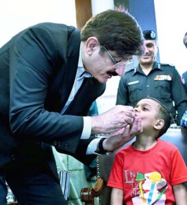 Sindh Chief Minister Syed Murad Ali Shah launches Polio Eradication Campaign (April 21-27) by administering polio drops to children at the CM House.