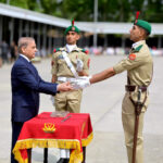 Prime Minister Muhammad Shehbaz Sharif giving awards to the high achievers of 151st Long Course at the passing out Ceremony held at PMA Kakul