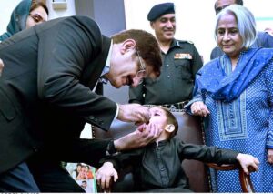 Sindh Chief Minister Syed Murad Ali Shah launches Polio Eradication Campaign (April 21-27) by administering polio drops to children at the CM House.