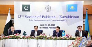 Ahad Cheema, Minister for Economic Affairs witnessing the signing of MoU between Ministry of Information and Kazakhstan’s Ministry of Culture and Information