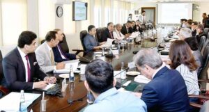 Federal Minister for Finance and Revenue, Senator Muhammad Aurangzeb chairing the meeting of the Cabinet Committee on State-Owned Enterprises (CCoSOEs) at the Finance Division