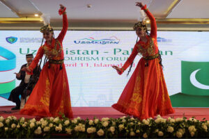 Artists performing a cultural show organized by the Embassy of Uzbekistan in Pakistan and the Tourism Committee of Uzbekistan during the "Uzbekistan Tourism Roadshow-2025" at a local hotel