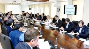 Federal Minister for Finance and Revenue, Senator Muhammad Aurangzeb chairing the meeting of the Cabinet Committee on State-Owned Enterprises (CCoSOEs) at the Finance Division