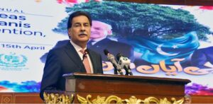 Speaker National Assembly Sardar Ayaz Sadiq addressing the participants of the First Annual Overseas Pakistanis Convention 2025 at Jinnah Convention Center